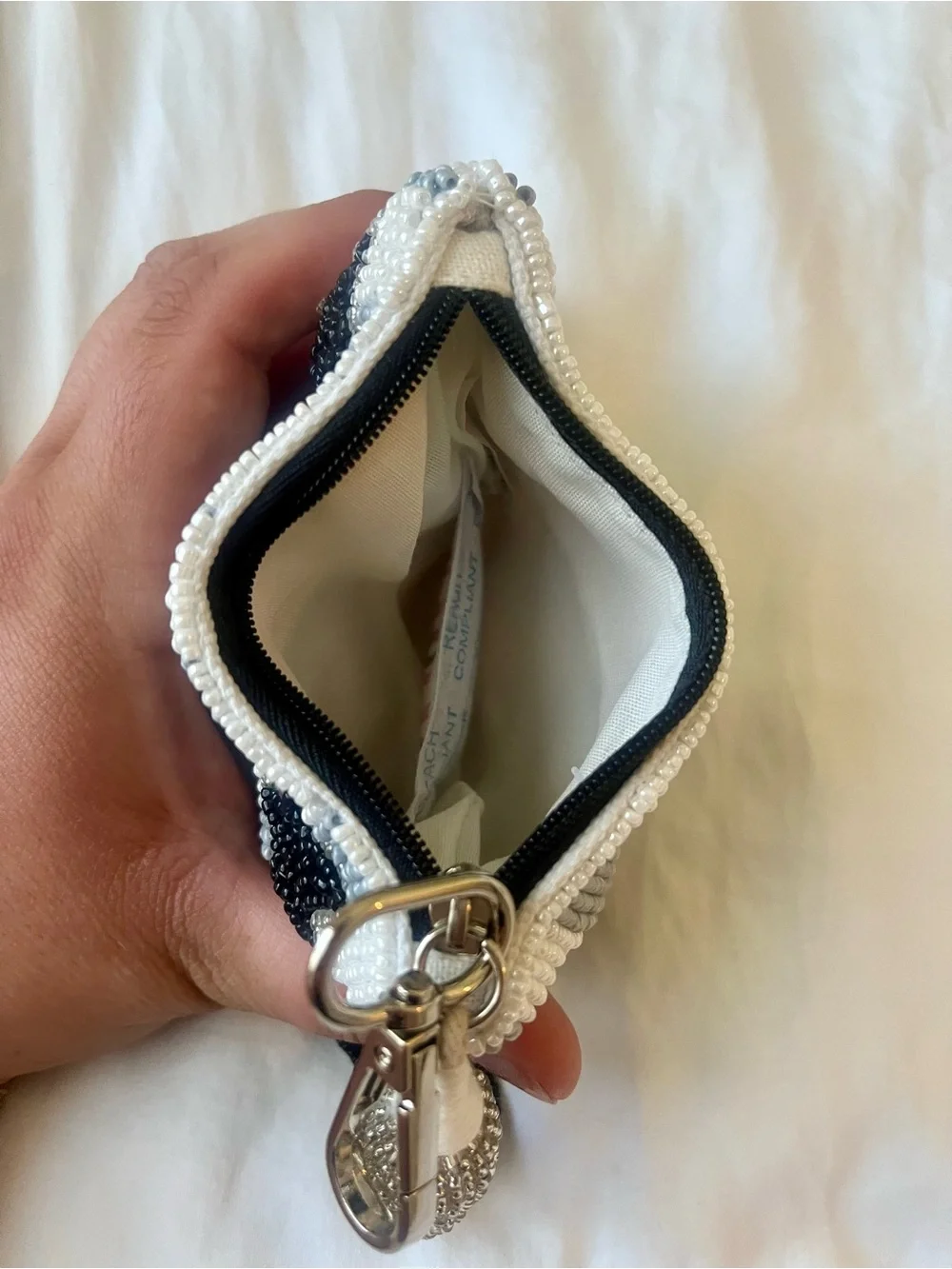 Wandering Moon INDIA~Beaded Pouch - Black and Gray Handmade Stars & Stripes NWOT